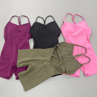 Combinaison moulante sexy à bretelles croisées au dos, combinaison de sport une pièce, pantalon de yoga, taille élastique unie extensible dans les quatre sens