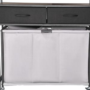 Cesto Portabiancheria a 3 Sezioni con 2 Cassetti e Ganci, Organizer Estraibile con Ruote, Cesto Portabiancheria Mobile - Product Image 3