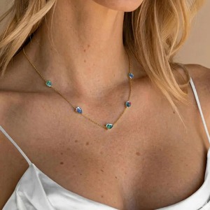 สร้อยคอโอปอลสีดำทอง, สร้อยคอโอปอลทรงลูกแพร์, สร้อยโอปอลแบบเรียบหรู, เครื่องประดับพลอยประจำเดือนตุลาคมสำหรับผู้หญิง - Product Image 5