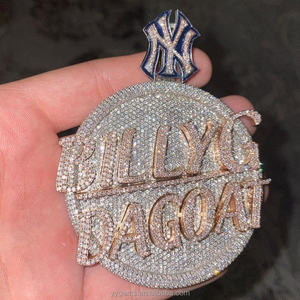 Colgante Personalizado con Símbolo, Plata 925, Redondo, con Incrustaciones de Moissanita VVS, Oro Rosa, Letra en Relieve, Joyería Hip Hop Unisex - Product Image 2