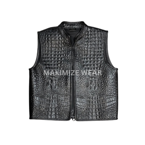 Gilets et vestes en cuir noir personnalisés pour hommes 2026, faits main, pour club moto, avec surpiqûres losanges, respirants - Product Image 1