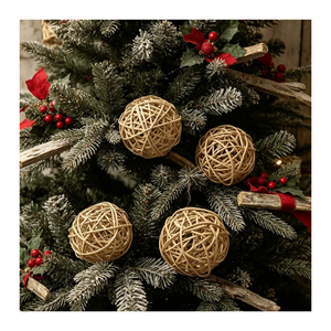 Adornos Navideños de Ratán Hechos a Mano, Bolas Tejidas Rústicas para Colgar en el Árbol, Decoración del Hogar, Relleno de Jarrones, Venta al Por Mayor, Fabricación en Vietnam - Product Image 1