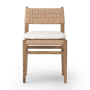 Woven Rope <b>Back</b> Teak Wood Dining Chair Luxury Indoor Accent Seat with Removable <b>Cushion</b> - Product Image 3