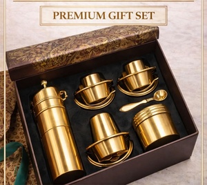 Premium Gold Plated <b>Mug</b> Set with Lid in Floral <b>Box</b> Gift for Adults Vintage Style Metal Drinkware - Product Image 3