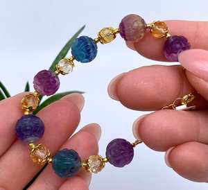 Pulsera de Fluorita Natural, Plata de Ley 925, Chapado en Oro de 14k, Joyería Fina Hecha a Mano, Regalo para Mujer, Venta al por Mayor, Estilo Vintage, IGI - Product Image 4