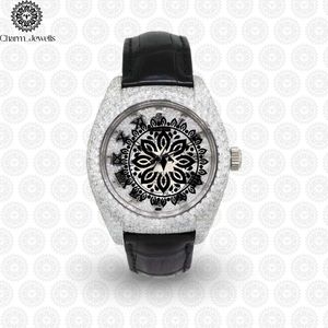 Charm_Jewells Fashion Stainless Steel Analog Quartz <b>Watch</b> With <b>Black</b> Leather Strap 38mm Irregular Case Luminous Hands - Product Image 3