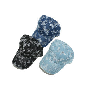 Unisex Printed Baseball Cap 100% Cotton Breathable Casual Spring Summer <b>Hat</b> Light Blue <b>Navy</b> Black Butterfly Pattern - Product Image 6