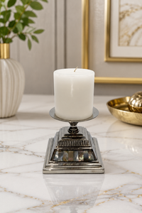 Porte-bougie colonne moderne de luxe en nacre, élégant support de bougie argenté haut de gamme pour la décoration intérieure, Halloween, Noël, salon - Product Image 4