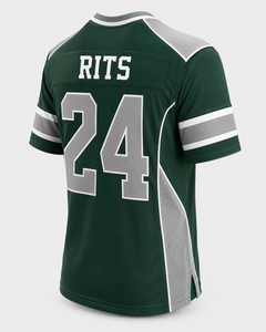เสื้อฟุตบอลอเมริกันสีขาว-น้ำเงินสำหรับผู้ชาย ยี่ห้อ RITS คอวี แขนสั้น ผ้าตาข่ายระบายเหงื่อ หมายเลข 24 แบบซับลิเมชั่น - Product Image 5