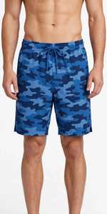 Shorts de bain pour homme en polyester léger, camouflage bleu, séchage rapide, taille élastique avec cordon de serrage - Product Image 4