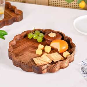 Bandeja Redonda de Madera Ecológica y Tabla para Servir Chocolate, Tabla de Servir Ecológica para Comer, Regalo - Product Image 1