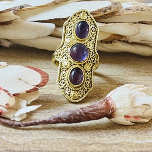New Arrival Trendy Boho Tribal Amethyst <b>Ring</b> Vintage Brass Jewelry For Women 18K Gold Plated <b>Chunky</b> Statement Wholesale <b>Ring</b> - Product Image 1
