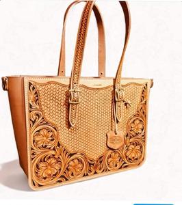 Hot Selling Fashion Bohemian Lady Vintage Floral Prints Full Grain Leather Handmade <b>Tote</b> <b>Bag</b> <b>Zip</b> Closure England Style For Women - Product Image 3