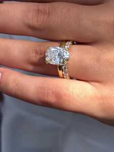 Custom Cushion Cut Lab Grown Diamond Bridal <b>Set</b> 14k <b>Gold</b> 4ct Hidden Halo Solitaire Engagement <b>Ring</b> Band Pair Women Classic <b>Rings</b> - Product Image 5