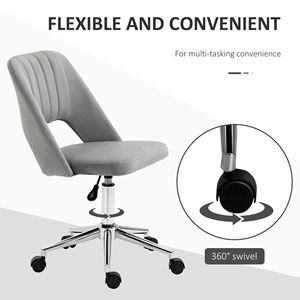 Fauteuil de bureau exécutif en velours gris avec dossier mi-hauteur rembourré, vérin à gaz haut de gamme, base robuste et fonction pivotante pour usage domestique - Product Image 6