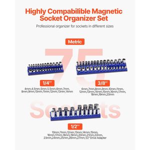 Set di Organizzatori Magnetici per Bussole 3 Pezzi 1/4FT 3/8FT 1/2FT, Vassoi Trasparenti per Bussole Metriche, Vassoi per Stoccaggio da Laboratorio - Product Image 2
