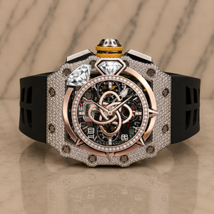 Montre de luxe à cadran rond en moissanite pour homme, bracelet entièrement serti de diamants - Product Image 1