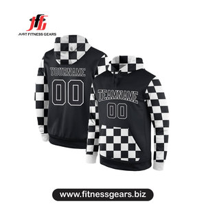 เสื้อฮู้ดลายตารางหมากรุกสีดำสำหรับผู้ชาย พิมพ์ลายแบบซับลิเมชั่นตามสั่ง ใส่ได้ทุกวัน สวมใส่สบายในฤดูใบไม้ร่วง - Product Image 1