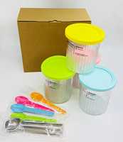 Lot de 4 contenants de stockage pour crème glacée avec couvercles et cuillères, réutilisables, pour crème glacée maison