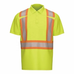 Hi-Vis Two-Tone Safety <b>Polo</b> Shirt Short Sleeve <b>Orange</b> Reflective Tape Workwear Men's Quick Dry Woven Fabric - Product Image 4