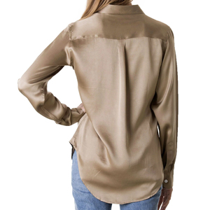 Chemise en soie pour femmes, manches longues, imprimé floral, chemisier élégant pour le bureau, vêtements de travail pour femmes, style vintage, chemisier en satin - Product Image 2