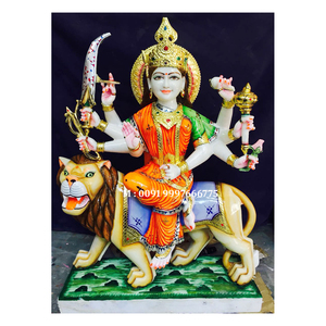 Estatua de la Diosa Durga Mata en Mármol Blanco con Posición Sentada en las Manos del León sobre Ashirvaad para el Hogar y el Templo al Mejor Precio - Product Image 4