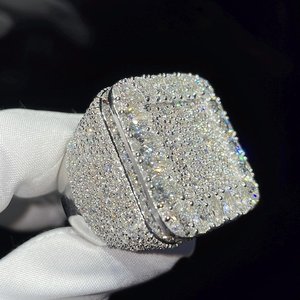 Anillo de Diamantes Moissanite Iced Out, Anillo de Sello Cuadrado de Lujo para Hombre, Estilo Hip Hop, con Piedra VVS, Anillo de Moda Brillante, Regalo Premium Personalizado - Product Image 3