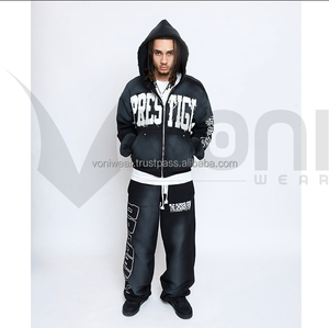 Chándal lavado con ácido de diseño personalizado para hombre, pantalón acampanado desteñido por el sol, conjunto de 2 piezas, bordado desgastado, sólido para invierno - Product Image 5