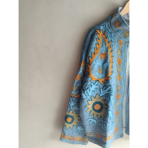 Hand Embroidered Quilted Stripe Floral Cotton Jacket V-neck Full Sleeve Covered <b>Button</b> Closure Spring Women's Outerwear Gift - Product Image 4