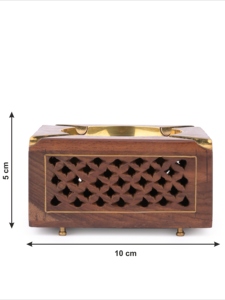 Square Aluminum Ashtray Brass Top Jaali Work Sides Premium Handcrafted Smokeless Design American Style Carved for Home - Product Image 5