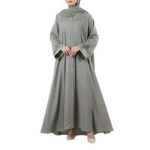 2026 Women's Modest Islamic Dubai <b>Abaya</b> Cardigan Front Open Breathable V Neck Floor Length Loose Fit Beaded Sleeves Wholesale - Product Image 1