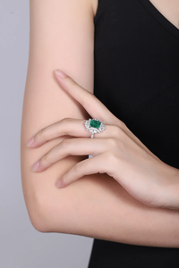 Luxury Women's Cocktail <b>Ring</b> With Emerald Cut Green Stone Pear Shape Diamond <b>Crown</b> Design Prong Setting - Product Image 2