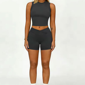Conjunto de Yoga Vintage para Mujer, Sensación de Segunda Piel, Top Sin Mangas + Pantalones Cortos de Gimnasio de Cintura Alta de Secado Rápido, 2 Piezas, Ropa Deportiva Ecológica - Product Image 3