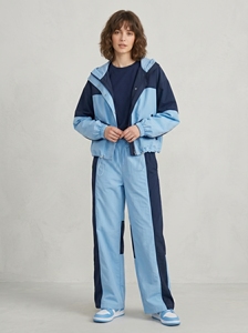 Women's Color Block Hooded Racer Jacket Full Sleeve Zipper Closure Windproof Woven Polyester Autumn Wear - Product Image 1