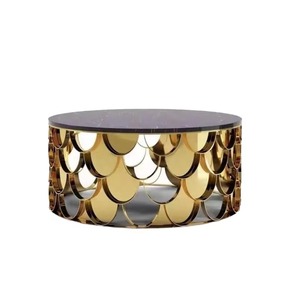 Modern <b>Round</b> Coffee <b>Table</b> Black Marble Top <b>Gold</b> Metal Frame Contemporary Living Room Furniture Decorative Design - Product Image 2