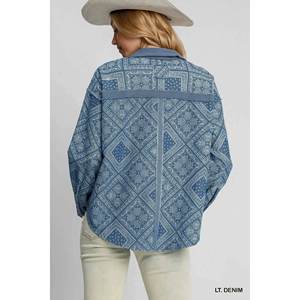 Umgee Veste chemise en jean à imprimé cachemire pour femme - Product Image 3