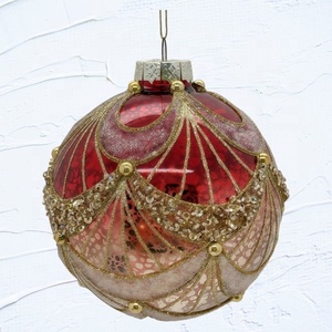 Adorno Colgante de Navidad y Año Nuevo, Transparente, Rojo, Dorado, Marrón, con Marca de Agua Interior, Lentejuelas Doradas, Bola de Cristal - Product Image 3