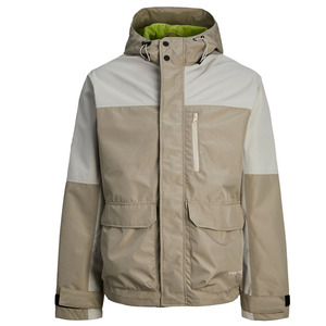 Veste imperméable à capuche pour homme, coupe classique, beige gris, revêtement PU, style décontracté pour l'extérieur, fermeture éclair - Product Image 1