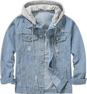 Chaqueta de Mezclilla Negra para Hombre al por Mayor, Chaqueta Vaquera Ajustable con Logotipo Personalizado, Estilo Urbano de Algodón, OEM ODM, Calidad Premium - Product Image 1