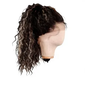 Perruque Lace Front 13x4 avec Ligne de Cheveux Naturelle Pré-Pluckée, Cheveux Humains Vierges Bouclés Brun Foncé avec Mèches - Product Image 2