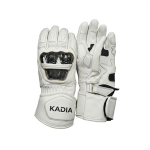 Gants de moto de course en cuir blanc de qualité supérieure, antidérapants, avec protection des jointures, équipement de course professionnel avec logo KADIA - Product Image 1