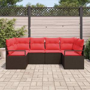 Ensemble de canapés de jardin en polyrotin synthétique marron, 6 pièces, avec coussins - Product Image 3