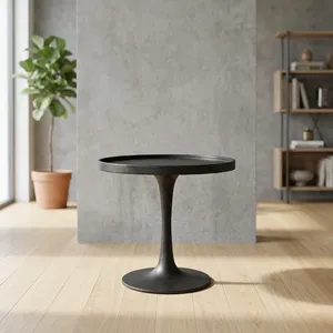 Table d'appoint noire moderne avec plateau rond, meuble d'appoint sur piétement, table d'appoint minimaliste pour salon, chambre, salle de séjour, décoration intérieure - Product Image 5