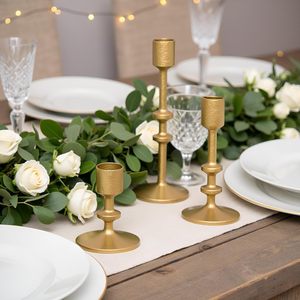 <b>Cast</b> Iron Antique Brass Gold Taper Candle Holder Set of 3, Iron Candlestick Holders Christmas Decoration - Product Image 5