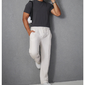 Pantalon d'automne vintage bordeaux coupe droite, taille élastique, décontracté avec fermeture éclair, polyvalent et coloré, effet délavé - Product Image 3