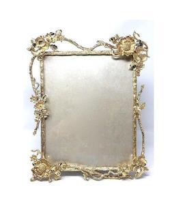 Gold Metal <b>Rectangular</b> <b>Mirror</b> Frame With Floral Design For Home Livingroom Wedding Gift Use Photo Frame Stand - Product Image 1