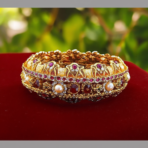 Gold Plated Meenakari <b>Bangles</b> <b>Set</b> Crystal Stone Imitation Pearl Featuring Zircon Ruby Stones for Bridal 10575604BLU_2.6 - Product Image 3