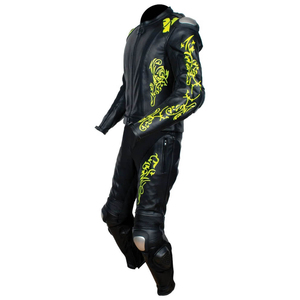 Combinaison de moto unisexe en cuir noir avec impression numérique verte, manches longues, imperméable, respirante et coupe-vent, toutes saisons, adulte - Product Image 3