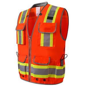 เสื้อกั๊กนิรภัยแบบหนาพิเศษ ระดับ 2 พร้อมกระเป๋าสะท้อนแสง ซิป แถบสะท้อนแสงสูง สำหรับงานก่อสร้าง  พร้อมโลโก้ กันน้ำ ไฟ LED กระพริบ - Product Image 1