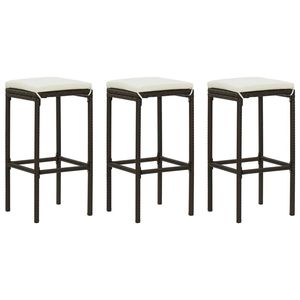 Set di 3 sgabelli da bar in rattan PE marrone con poggiapiedi standard - Product Image 1